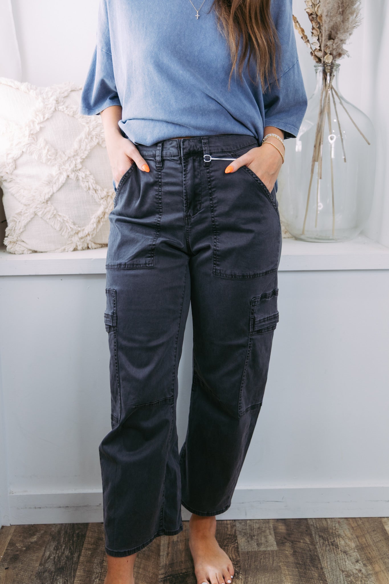[Dear John] Lasso High Rise Cropped Baggy Fit Pants - Charcoal