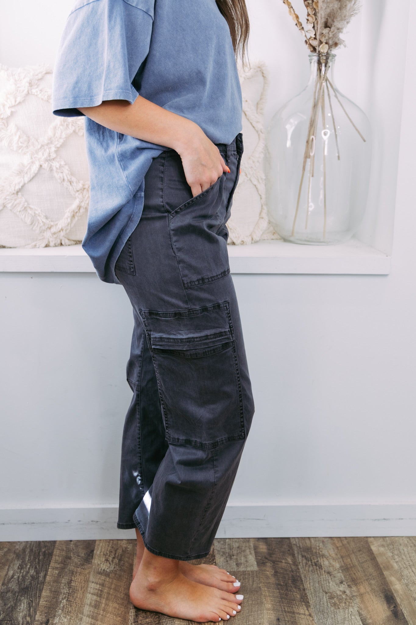 [Dear John] Lasso High Rise Cropped Baggy Fit Pants - Charcoal