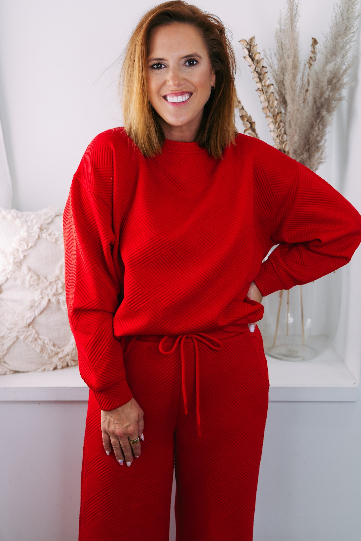 Claire Stitch Long Sleeve Top - Red