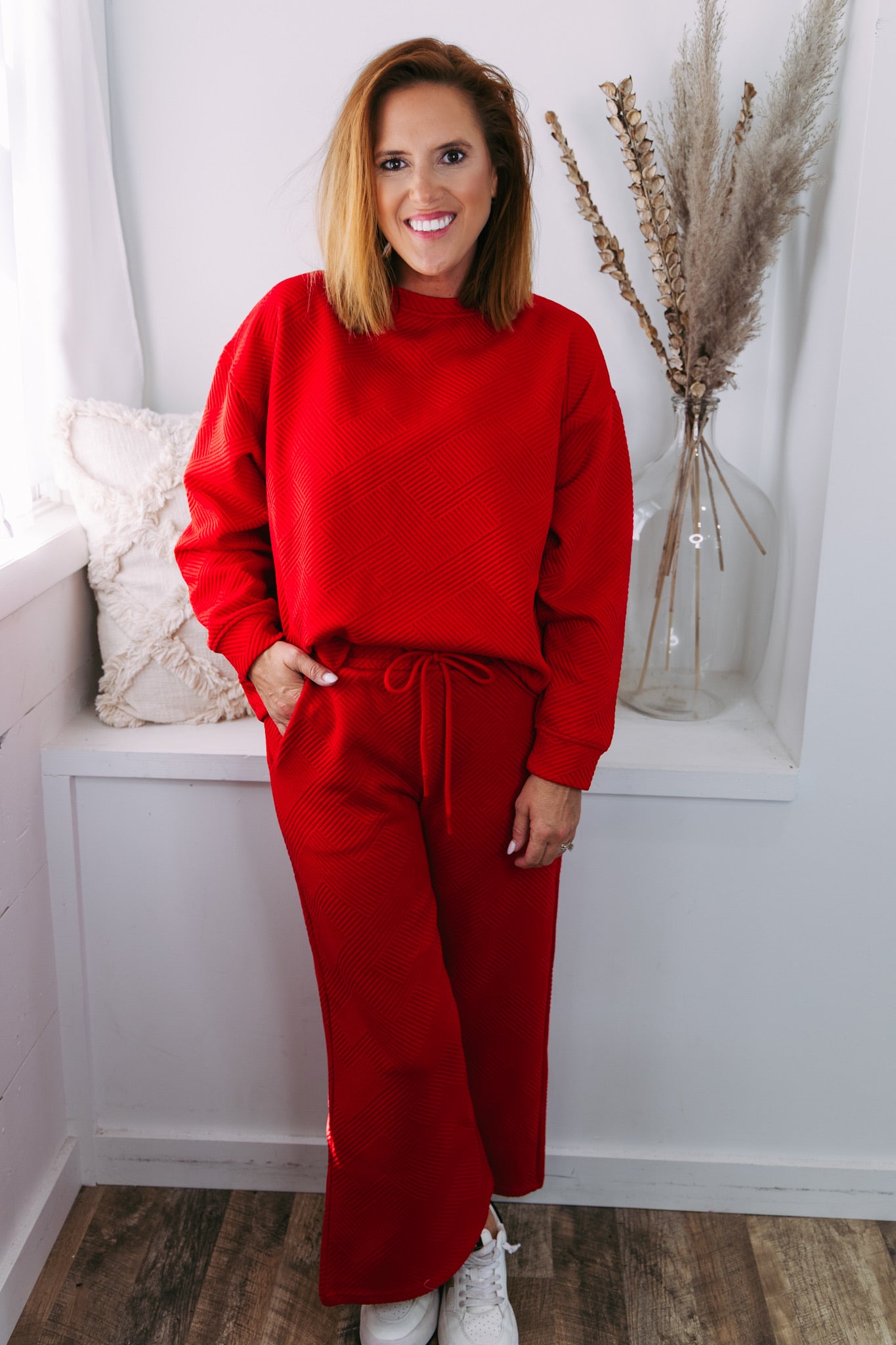 Claire Stitch Crop Wide Leg Pants - Red