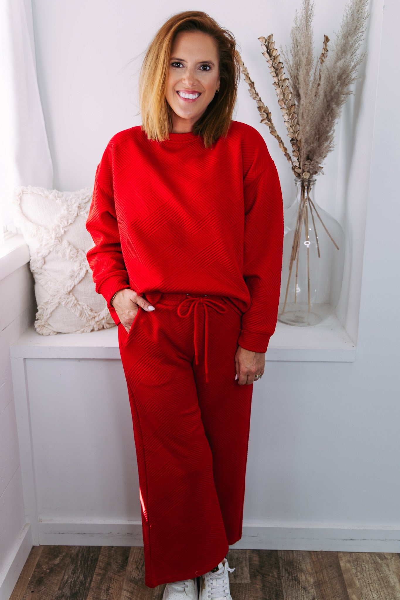 Claire Stitch Crop Wide Leg Pants - Red