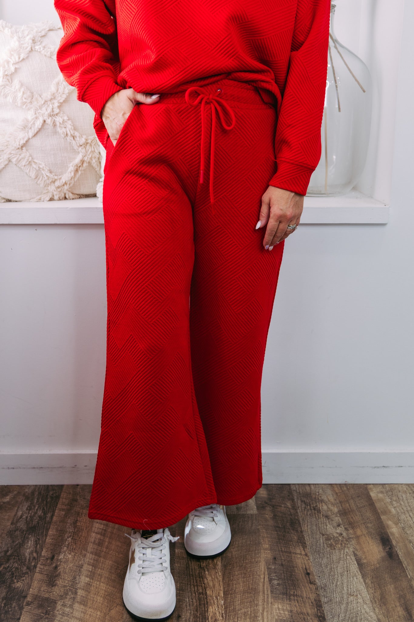 Claire Stitch Crop Wide Leg Pants - Red