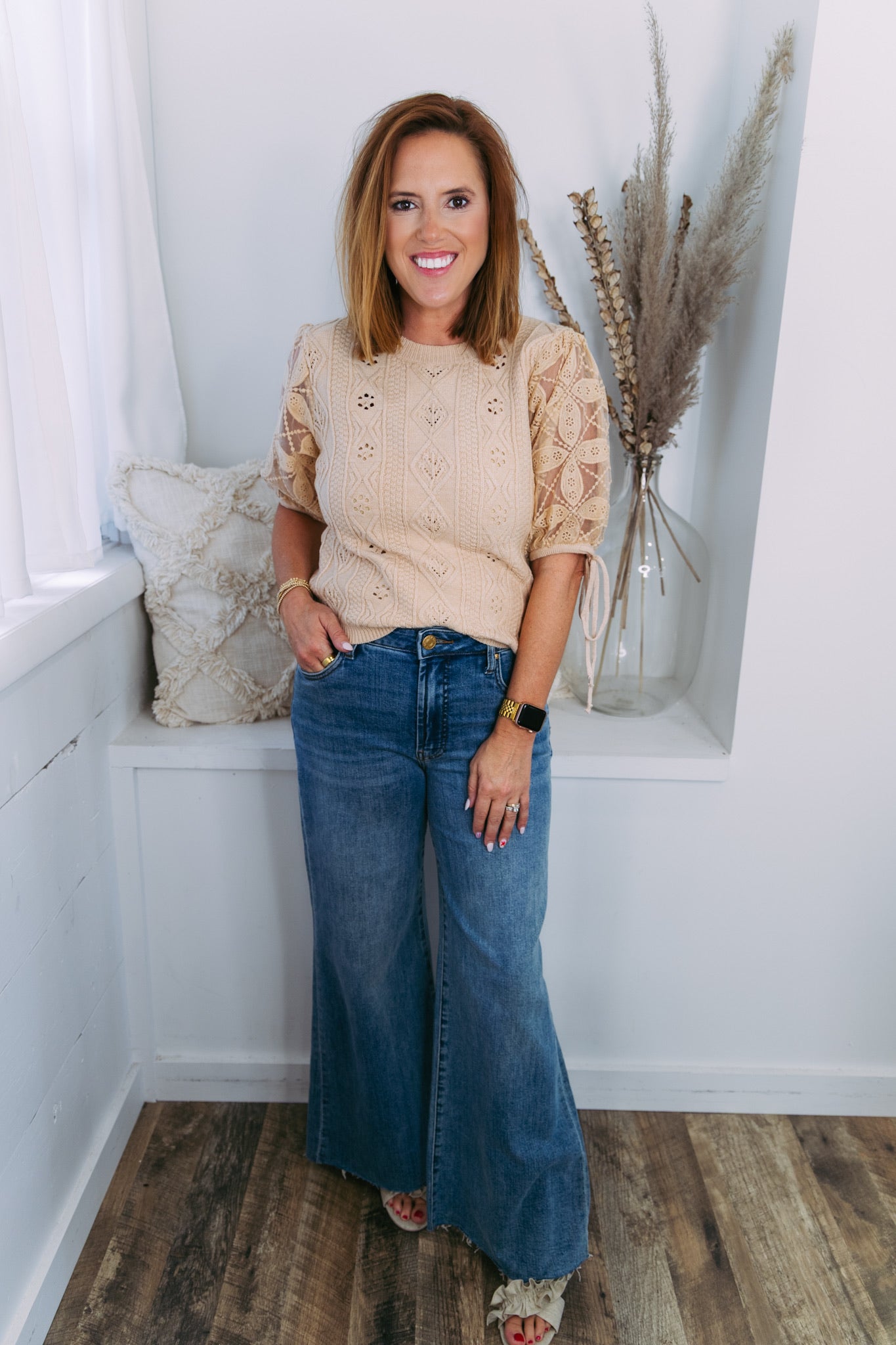 Crochet Cable Knit Sweater - Oatmeal