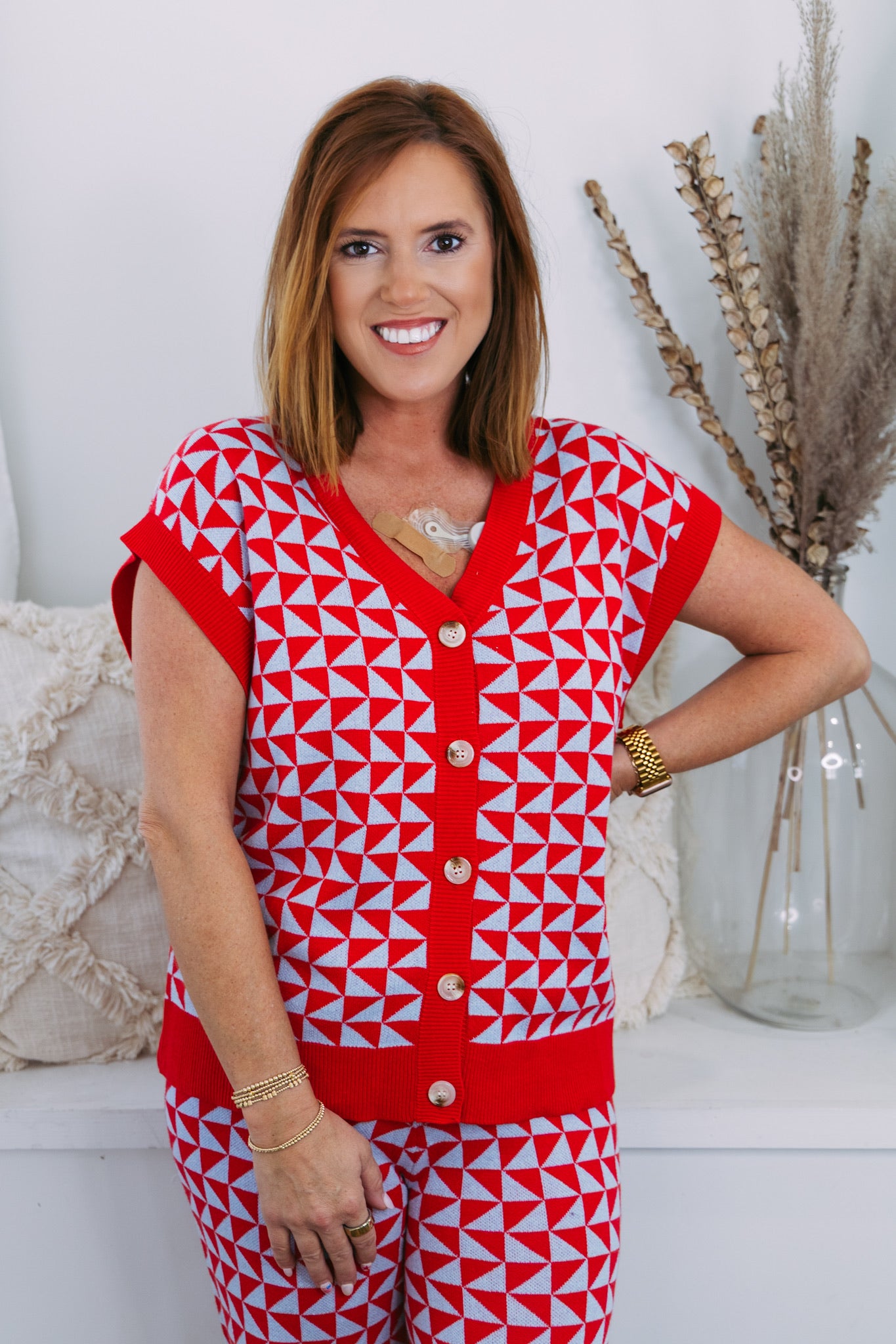 Red Robin Retro Check Sweater Cardigan