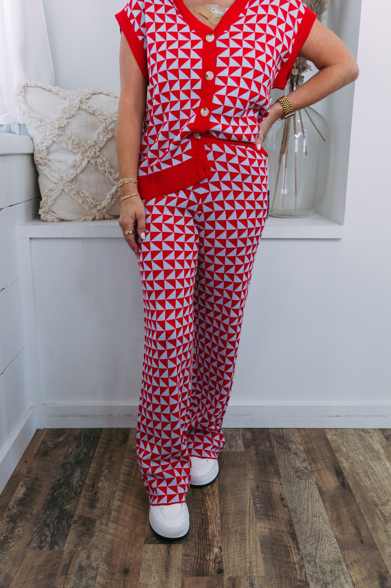 Red Robin Retro Check Knit Pants