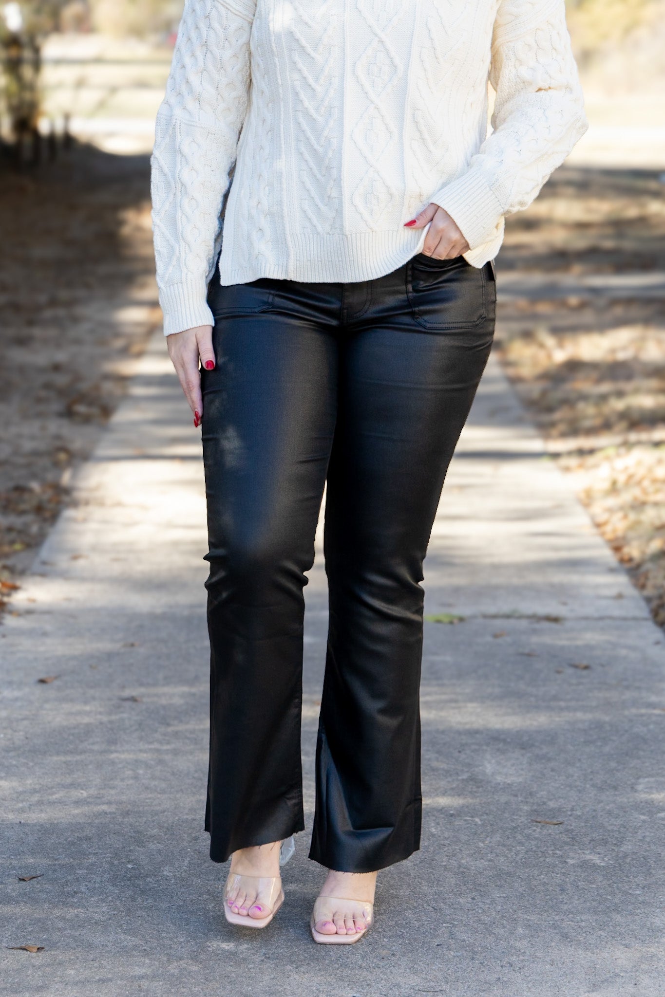 [KUT] Stella Coated High Rise Flare - Black