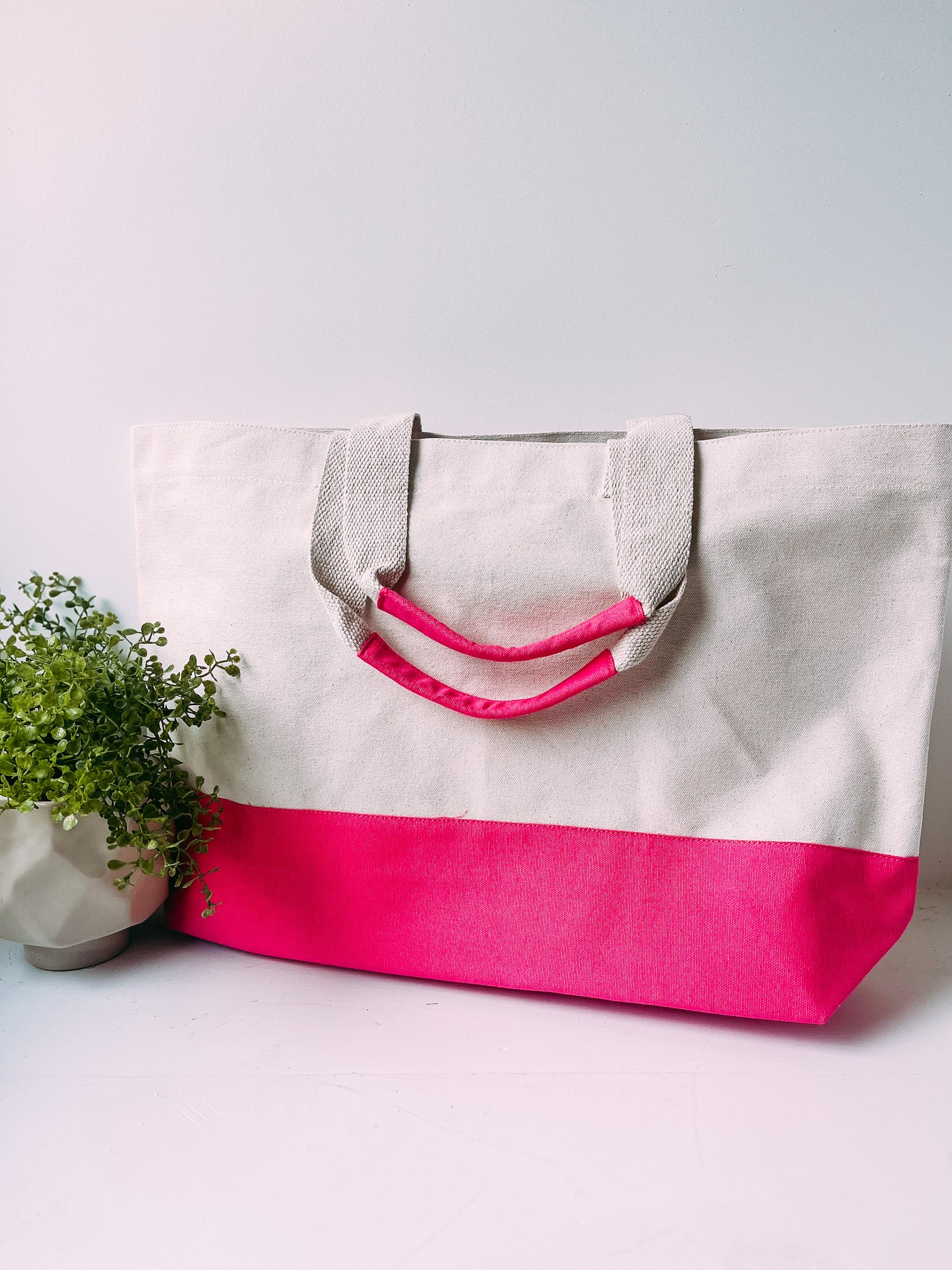 Hot Pink Cabana Canvas Tote