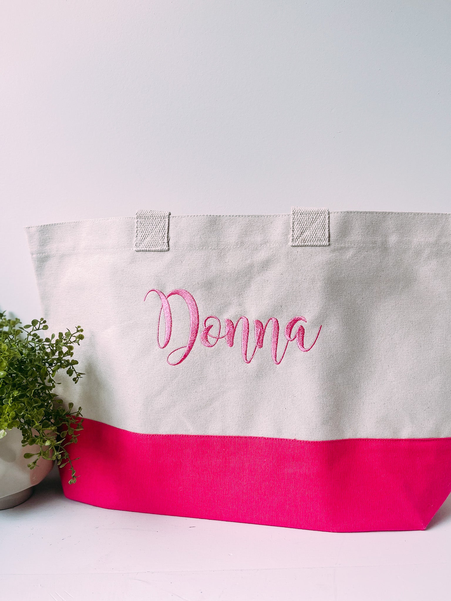 Hot Pink Cabana Canvas Tote