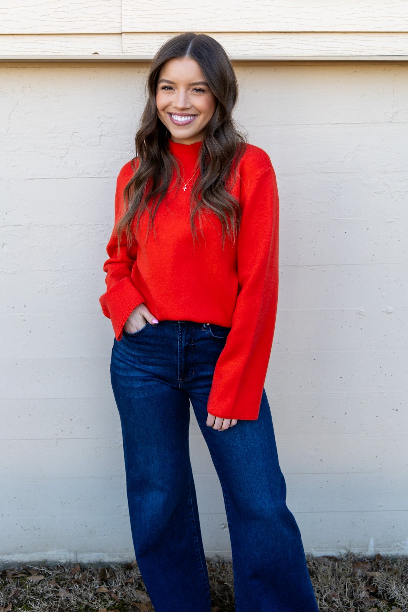 Mable Mock Neck Sweater - Red/Orange