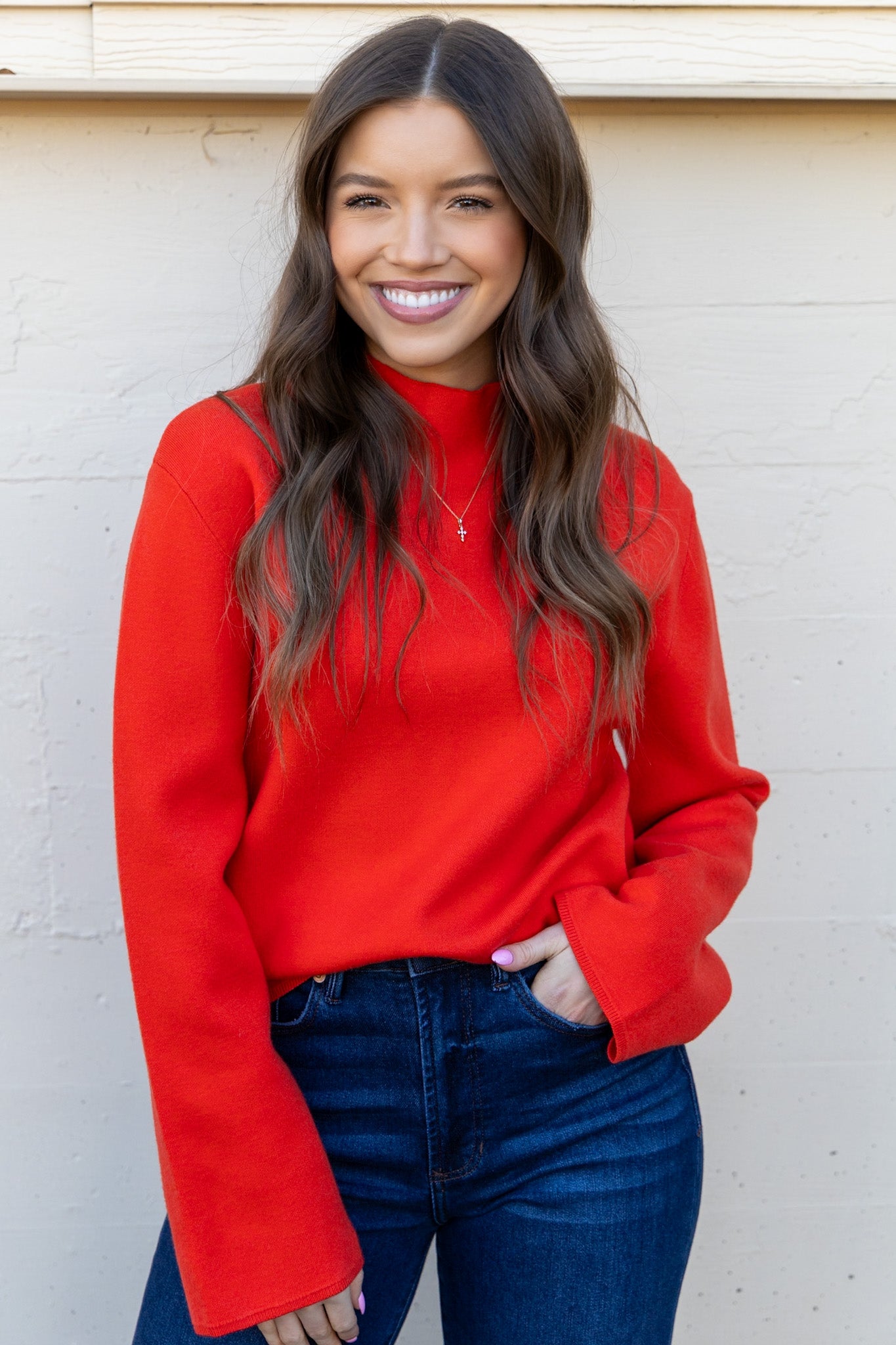 Mable Mock Neck Sweater - Red/Orange