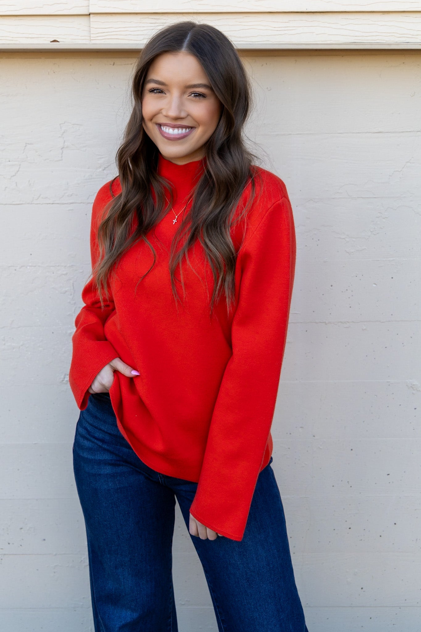 Mable Mock Neck Sweater - Red/Orange
