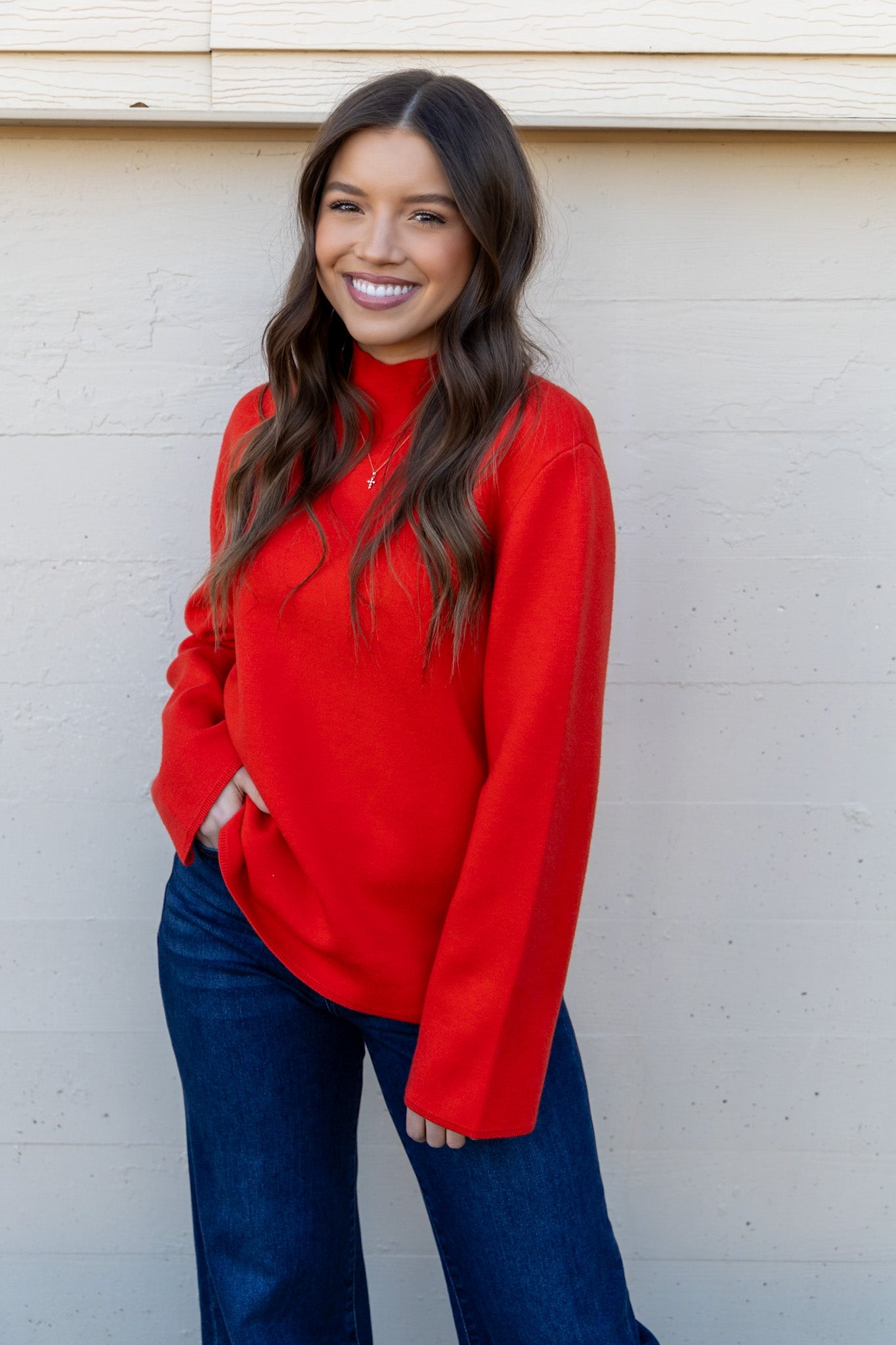 Mable Mock Neck Sweater - Red/Orange