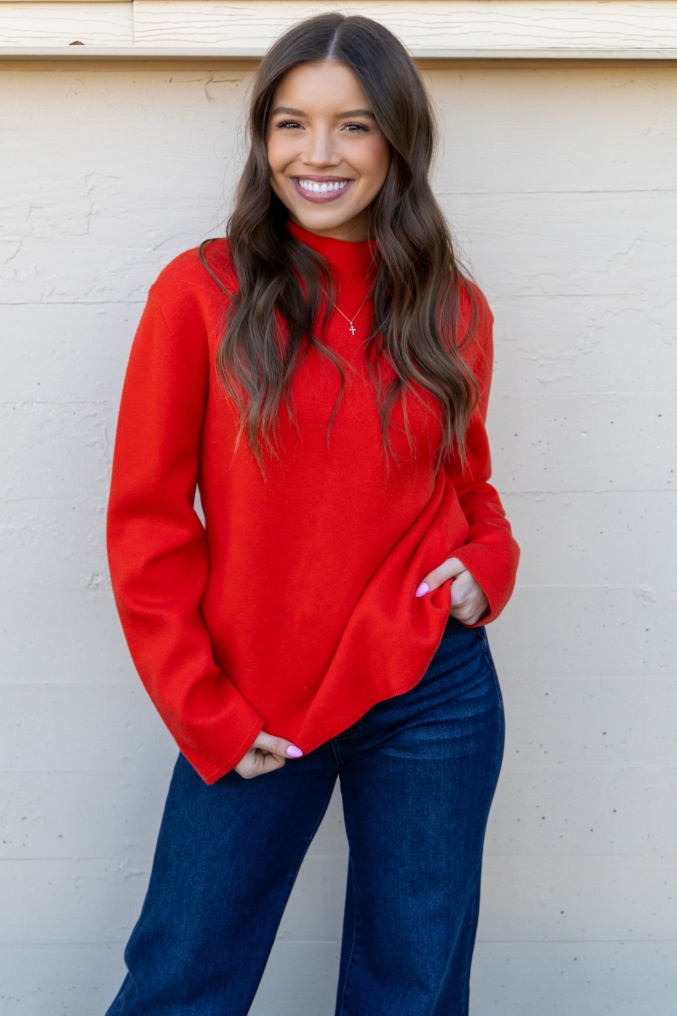 Mable Mock Neck Sweater - Red/Orange