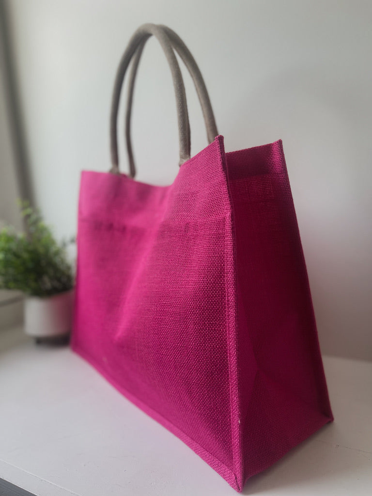 Jute Pocket Tote in Magenta