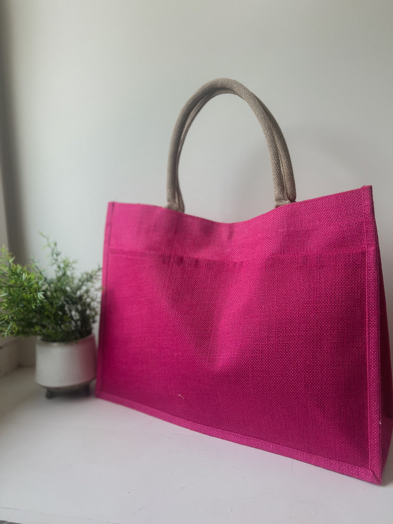 Jute Pocket Tote in Magenta