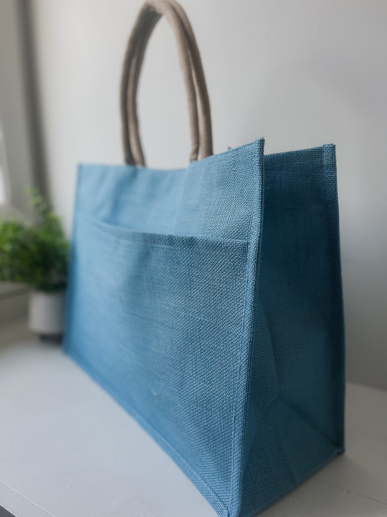 Jute Pocket Tote in Palace Blue