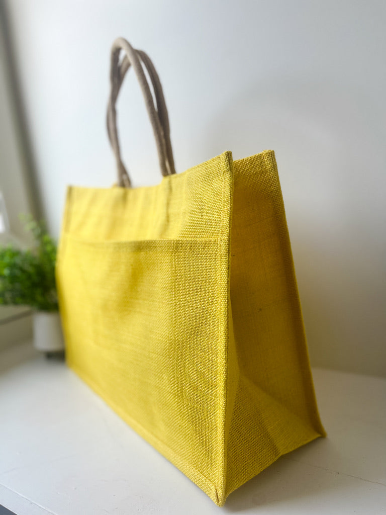 Jute Pocket Tote in Yellow