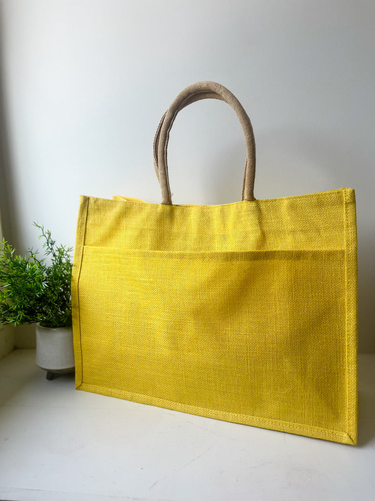 Jute Pocket Tote in Yellow