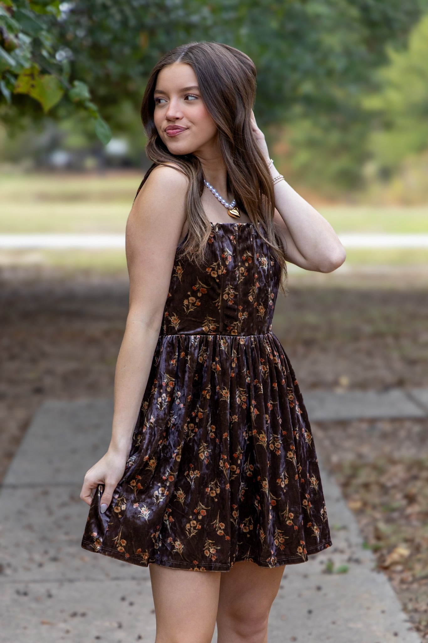 Floral Fall Velvet Dress