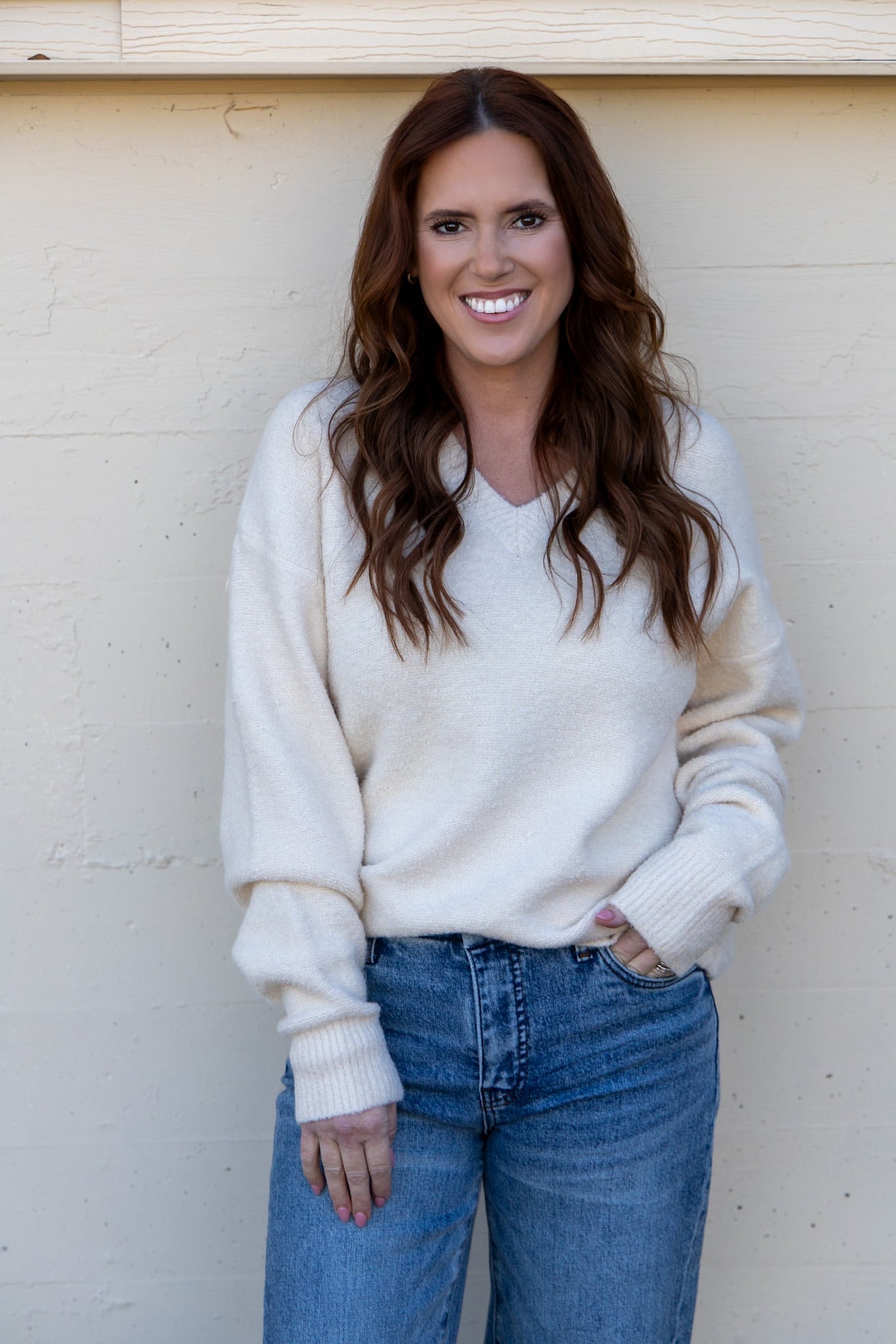 Vivianne V-Neck Sweater - Cream