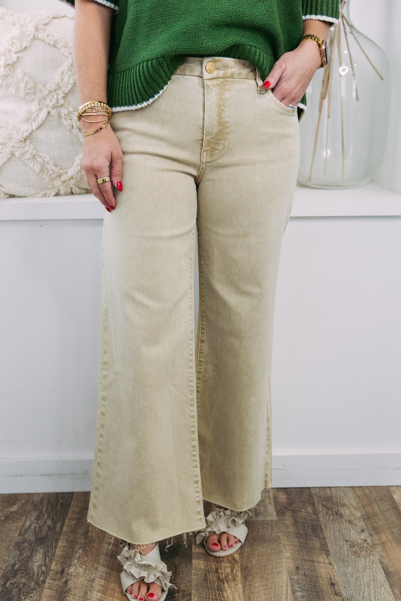 [KUT] Meg High Rise Fab Ab Wide Leg Pant - Biscuit
