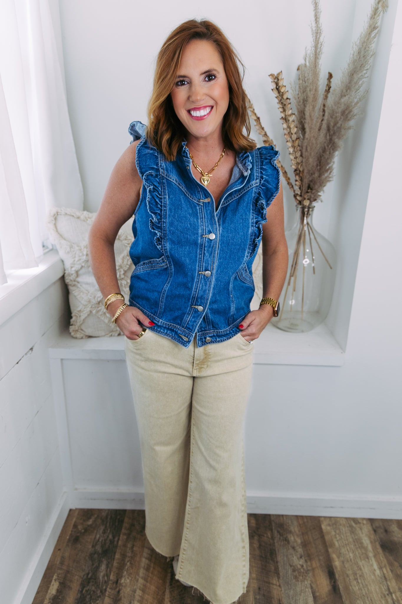 Ruffled Denim Vest