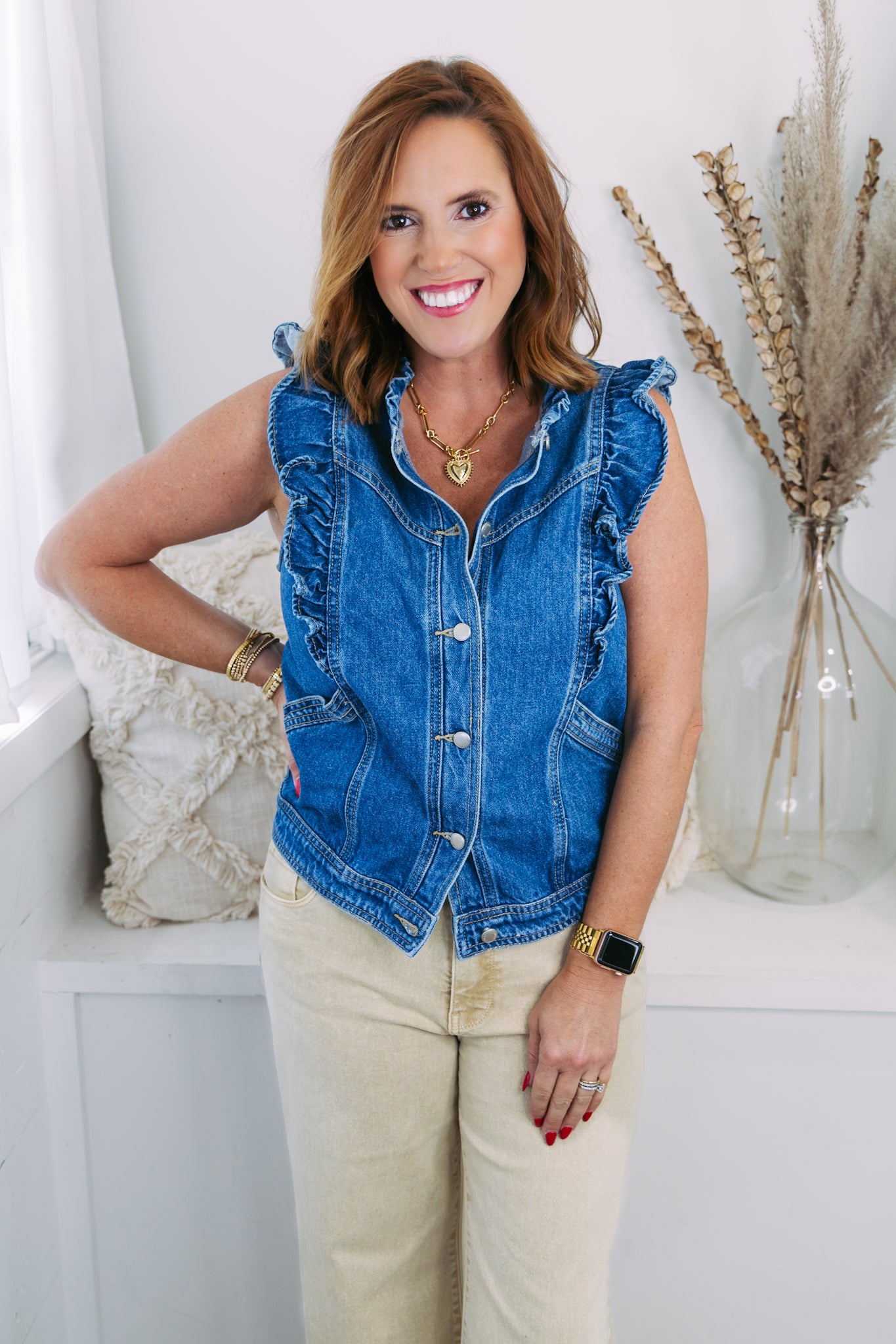 Ruffled Denim Vest