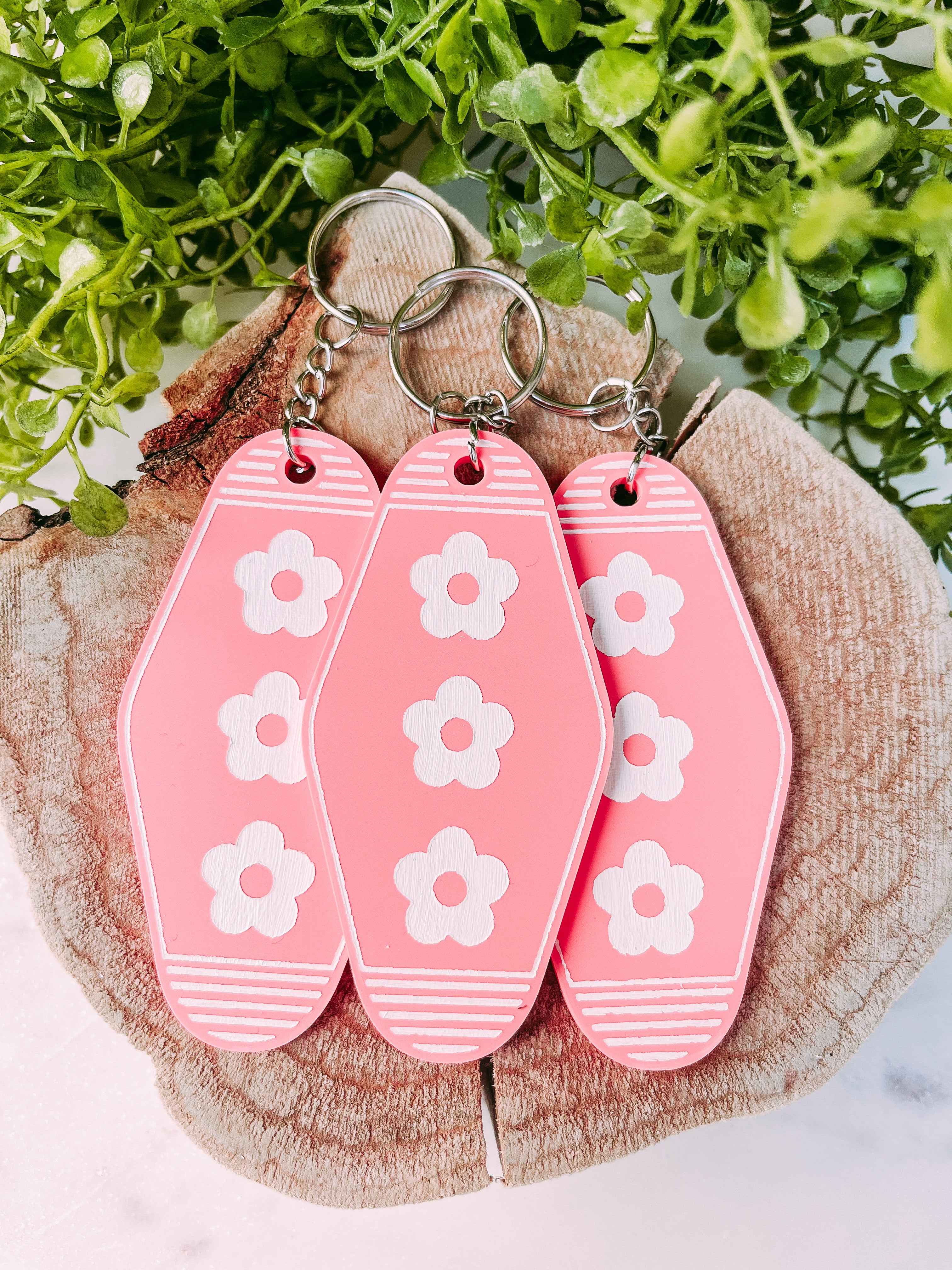 Flowers Motel Key Acrylic Keychain- Coral
